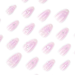 24 <span class=keywords><strong>faux</strong></span> ongles 3D roses et violets en forme de coquillage, personnalisables, pour un usage quotidien, art des ongles à presser - Product Image 5