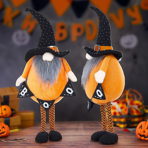 Statuette di gnomi arancioni 6,3x4,3x16 pollici con cappello nero in tessuto, figure decorative di Halloween in piedi, set da 2 - Product Image 2