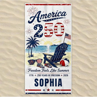 Serviette de plage américaine personnalisée de haute qualité pour le 250e anniversaire, anti-sable et absorbante, serviette de voyage pour la plage et l'extérieur