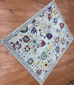 พรมขนสัตว์ทอมือสีฟ้าอ่อนลายดอกไม้หลากสีทำมืออินเดียกันไฟฟ้าสถิตเป็นมิตรกับสิ่งแวดล้อมกองพรม killim - Product Image 2