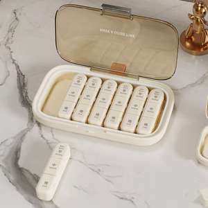 Boîte à pilules en plastique, organiseur de médicaments portable, hebdomadaire, sept jours, matin, <span class=keywords><strong>midi</strong></span>, soir, séparateur de pilules, rappel de médicaments pour personnes âgées - Product Image 2