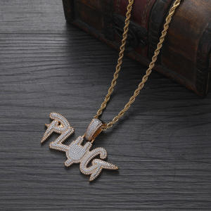 Pendentif lettre <span class=keywords><strong>PLUG</strong></span>, accessoires hip hop <span class=keywords><strong>rap</strong></span> avec zircon, collier lettre anglaise. - Product Image 2