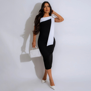 XXL CY901375 <span class=keywords><strong>Sexy</strong></span> Party Midi Kleid Mode Frau Abendkleider Schräge Schulter Schleife Bodycon Kleid - Product Image 4