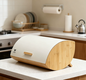 กล่องใส่ขนมปังฝาไม้ไผ่ OEM, กล่องเก็บขนมปังโลหะ, กล่องขนมปังสำหรับห้องครัว, กล่องใส่ขนมปังกันฝุ่นสำหรับร้านเบเกอรี่ขายส่ง - Product Image 2