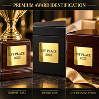 Plaque de nom en aluminium poli miroir doré personnalisée, autocollante, plaque de récompense, étiquette de logo métallique pour trophée, boîte cadeau