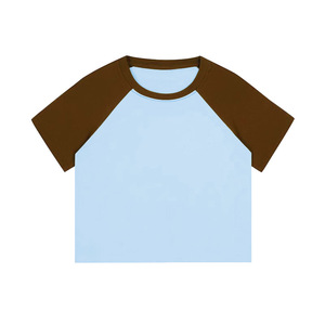 Custom Logo Streetwear Knitted Eco-Friendly Women's Cropped T-Shirts Contrast Short Sleeve Crop <b>Tops</b> Tees - Product Image 5