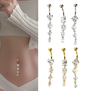 18K vàng & thép không gỉ bề mặt bụng piercing đồ trang sức Zircon đồ trang sức cơ thể với thép không gỉ nút Nhẫn - Product Image 1