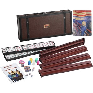 Mahjong Push Rod Stand <b>Set</b> Solid Wood Portable Game Tabletop <b>Dice</b> Tray with Tiles and Instructions for 4 Players - Product Image 1