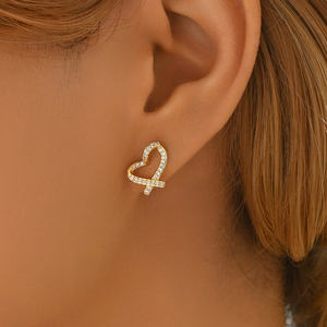 Boucles d'oreilles en forme de cœur en cuivre haut de gamme pour femmes avec pierre principale en Zircon pour les mariages populaires, cadeau d'anniversaire - Product Image 2