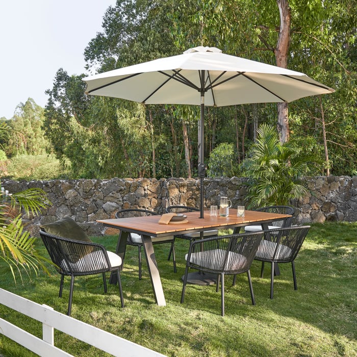 Simple design comfortable outdoor furniture hand-made thin woven rope solid wood garden armchair