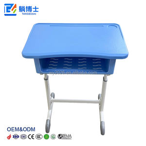 Usine chinoise de pupitres scolaires : Pupitres scolaires réputés à tube métallique réglable à simple piétement, avec tiroir de rangement et crochet - Product Image 4