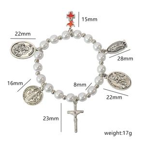 Pulsera de Cuentas de Perlas Católicas <span class=keywords><strong>Recuerdos</strong></span> Tradicionales de Primera Comunión con Cruz y Dijes de Santa María y San José - Product Image 6