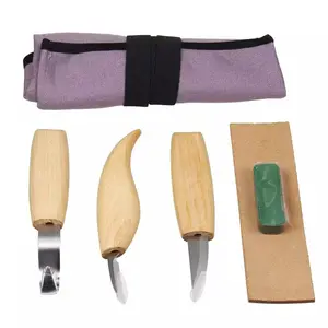 संभाल नक्काशी छेनी चाकू सेट स्टेनलेस स्टील ब्लेड लकड़ी 5 pcs कैनवास बैग DIY Woodworking हाथ उपकरण 5 Pcs लकड़ी हुक चाकू सेट