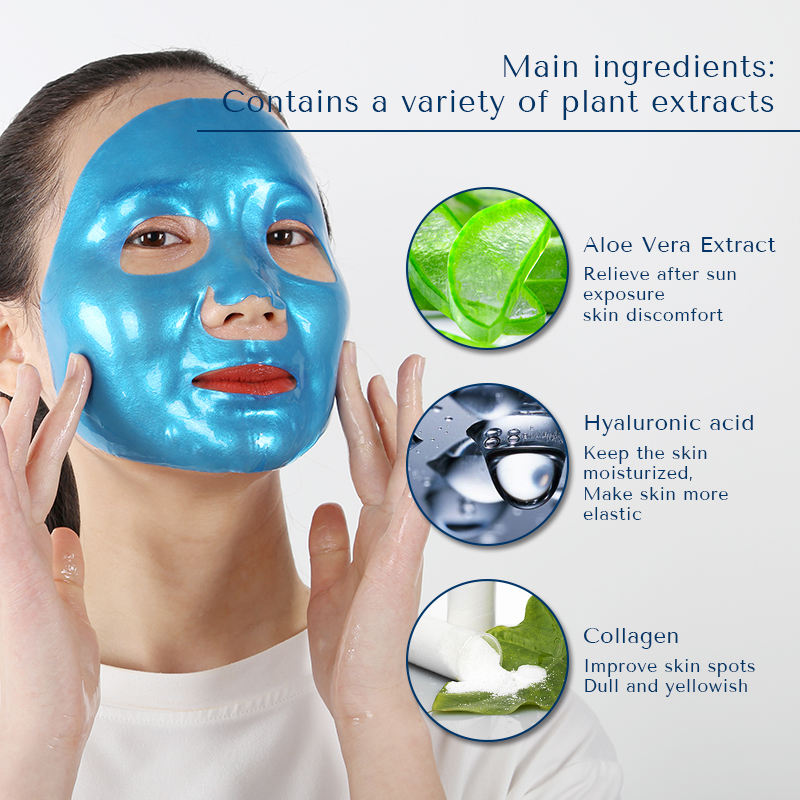 Oem Odm Hydrogel Hydrating Face Sheet Vegan Medical Collagen Moisturizing Blue Thin Full Facial Dermal Care Mask