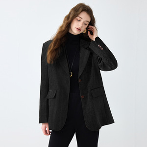 Women Velvet Blazer Solid Color Coffee Yellow Black Polyester Long Sleeve Autumn Winter 2025 Style - Product Image 4