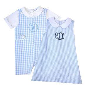 Enfants Garçons Vêtements Assortis Bleu Tissé Vichy Shortall Bouton Personnalisé Coton Nourrissons Bébé <span class=keywords><strong>Jon</strong></span> <span class=keywords><strong>Jon</strong></span> Barboteuse - Product Image 5