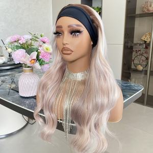 Perruque longue de 22 pouces avec bandeau en dentelle transparente pour femmes, blond pêche, synthétique, pour un usage quotidien estival - Product Image 2