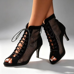 Botas de <span class=keywords><strong>Baile</strong></span> <span class=keywords><strong>Latino</strong></span> de Salsa Negras de Talla Grande de 2.5 Pulgadas, Zapatos de Jazz con Cordones y Cremallera para Salón de <span class=keywords><strong>Baile</strong></span> - Product Image 3