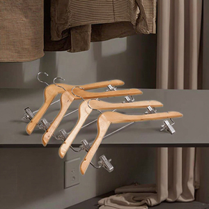 Inspring Solid Wood Eco-Friendly Pant Suit Hangers with Steel Clips and <strong>Chrome</strong> <strong>Hooks</strong> for Wardrobe and Clothing Store Use - Product Image 6