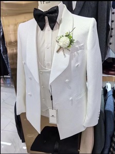 Completo da <span class=keywords><strong>uomo</strong></span> con petto elegante e <span class=keywords><strong>bianco</strong></span> con risvolto a scialle lungo Slim Fit <span class=keywords><strong>Blazer</strong></span> da sposa 3 pezzi - Product Image 3