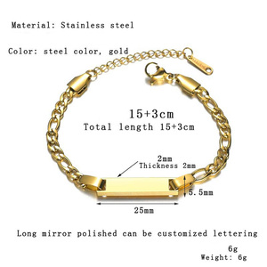 G1373 increspato placcato oro <span class=keywords><strong>bambino</strong></span> <span class=keywords><strong>bambino</strong></span> catena in acciaio inox fascino nome personalizzato gioielli personalizzati all'ingrosso bracciali per i bambini - Product Image 3