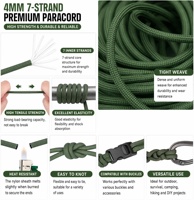 Cordon de parachute en polyester de type III, 550 lb, 4 mm, 24 couleurs, 10 pieds, cordes de survie multifonctions, cordon de bricolage, bracelet