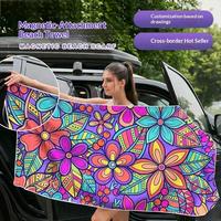 Serviette de plage magnétique imprimée en microfibre, séchage rapide, absorbante, protection solaire, portable, pour activités de plein air, bain et fitness