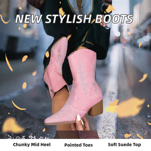 Nuovi Arrivi: Stivaletti da Donna in Camoscio con Punta Affusolata, Taglie 35-42, Rosa e <span class=keywords><strong>Blu</strong></span>, Versatili ed Eleganti in Stile Western - Product Image 2