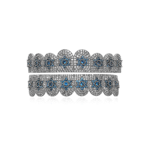 ชุดตะแกรงฟันฮิปฮอปเย็นบลูส์ลดกระหน่ำสีน้ำเงินประดับเพชร CZ Star อินเทรนด์ตะแกรงฟันผู้ชาย - Product Image 2