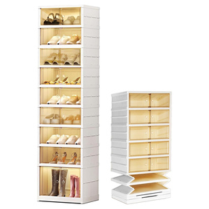 Inthetrend Modern Luxury White Transparent <b>Foldable</b> Multifunction Five-Tier PP Collapsible <b>Shoe</b> Storage Cabinet 6-10L Capacity - Product Image 1