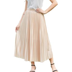 Jupe plissée mi-longue FOXA pour femme, taille haute, coupe trapèze, taille élastique, légère, décontractée, élégante, pour l'été et le travail - Product Image 1