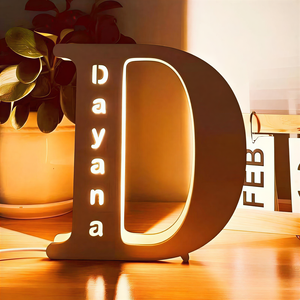 مصباح ليلي خشبي مخصص بأحرف الأبجدية واسم الطفل، إضاءة ليلية مخصصة لغرفة الأطفال، ديكور غرفة، حروف مضيئة بالاسم - Product Image 4