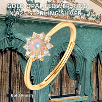 Bague en argent sterling S925 plaqué or avec opale tournesol, micro-pavé de zircon, bande ouverte, bijoux de luxe pour femmes