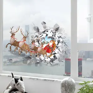 Calcomanía de pared de Reno de Santa Claus, pegatina decorativa 3D autoadhesiva de Navidad, personalizada para decoración del hogar y regalo de promoción