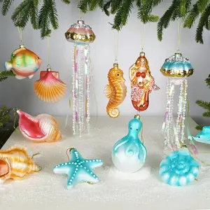 Penjualan langsung pabrik dari hewan laut kaca Natal liontin pohon Natal dekorasi kerajinan kaca hewan laut