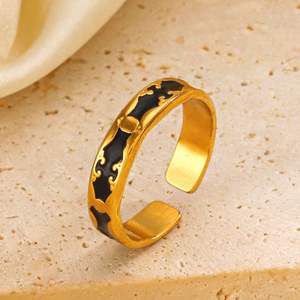 New Hip Hop Gold Plated Stainless Steel Open Adjustable Circle Drip <strong>Oil</strong> Finger Ring for Women Jewelry - Product Image 3