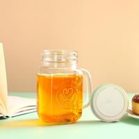 Pot en verre transparent de 500 ml de qualité alimentaire, avec poignée et couvercle métallique, impression personnalisée du logo, pour jus, bière, lait, thé