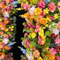 Set Kolom Bunga Buatan Warna-warni Pink Oranye Kuning Biru Mawar Hydrangea untuk Dekorasi Latar Belakang Gapura Pernikahan