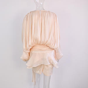 GX-Fashion <span class=keywords><strong>Robe</strong></span> <span class=keywords><strong>chic</strong></span> à col rond et manches longues pour femmes, taille haute, dentelle épissée Robes courtes amples et solides - Product Image 3