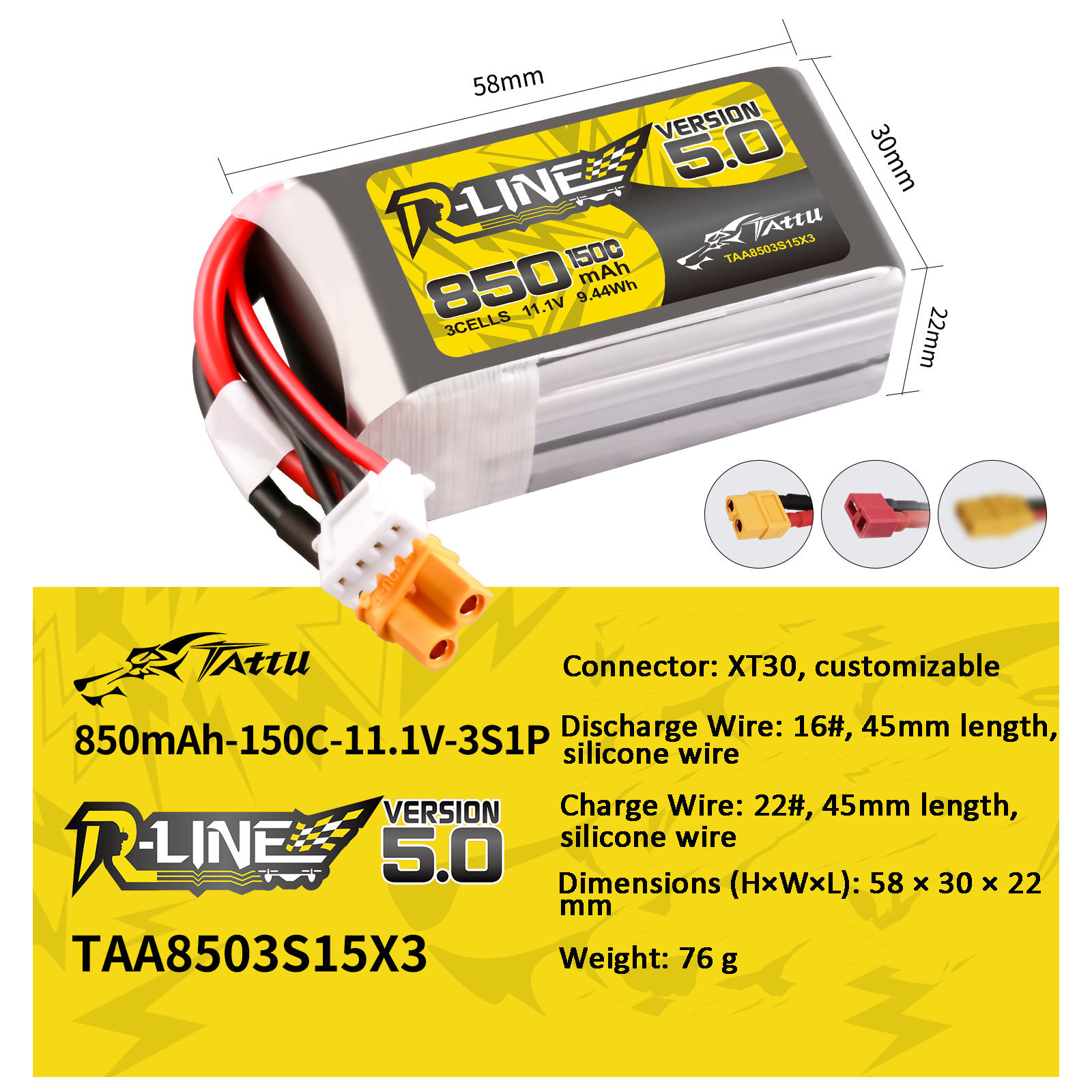 850mAh-11.1V-3S1P-150C-T30