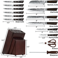 Ensemble de 16 blocs de couteaux de cuisine Messer en acier inoxydable forgé de haute qualité avec manche en bois de Pakawood