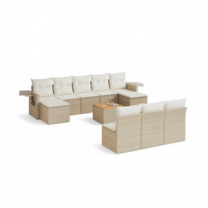 Conjunto de Sofás Modulares para Jardín, Ratán Sintético PE Beige, 6 Plazas, Muebles de Exterior Resistentes a la Intemperie, Diseño Contemporáneo - Product Image 1