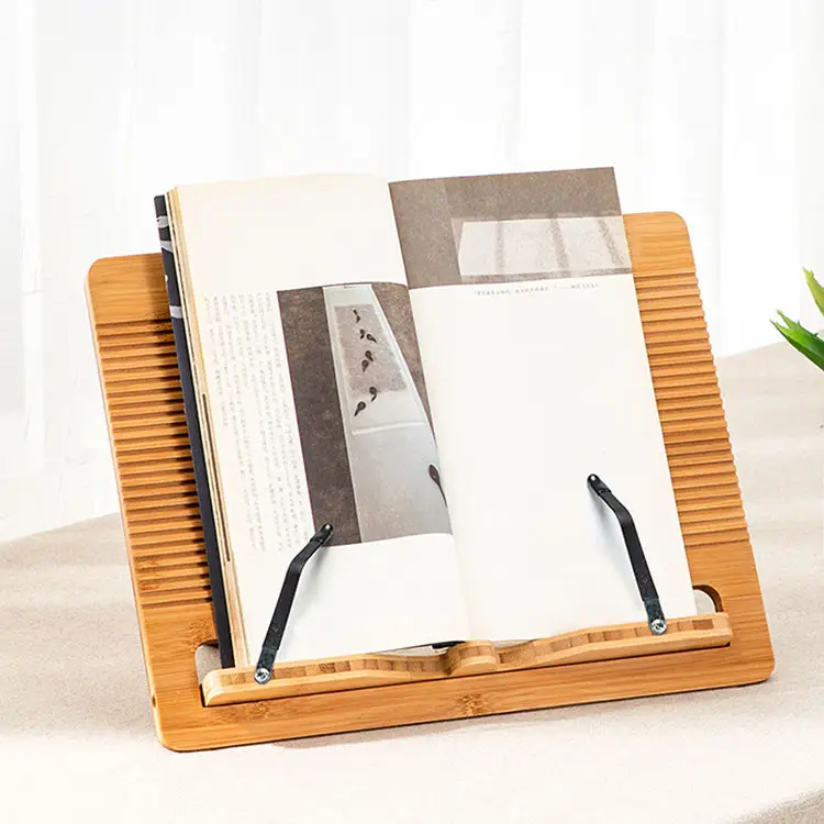 Portable reading rest tablet stand adjustable foldable bamboo book stand recipe cookbook holder