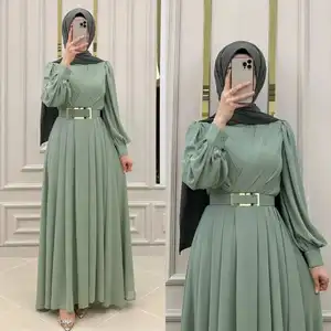 Fournisseur personnalisé 2023 Robe turque longue plissée Robe musulmane Derniers modèles Vêtements islamiques
