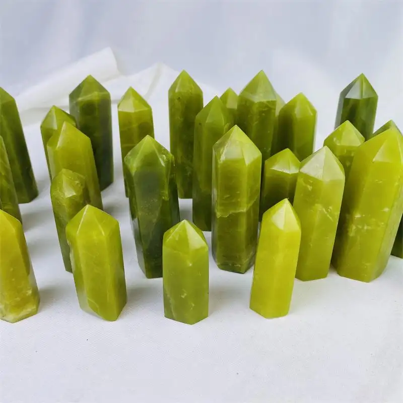 ขายส่งธรรมชาติคุณภาพสูง obelisk topaz chakra คริสตัล tower แกะสลักหยกสีเขียวคริสตัลจุดสําหรับของขวัญตกแต่ง