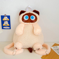 Gros siamois chat sac à dos blanc noir Gery Beige peluche sac à bandoulière étudiant cartable dessin animé peluche poupée pour enfants