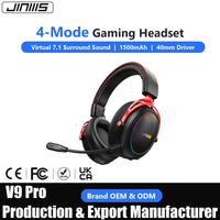 Casque de jeu sans fil Jinms V9 Pro, microphone omnidirectionnel, coussinets d'oreille en cuir protéiné, léger, 285g, pour PC et ordinateur portable