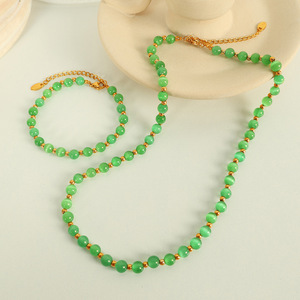 Multi Color Cat's Eye Beaded <b>Titanium</b> Steel Necklace Light Luxury Elegant Clavicle <b>Chain</b> Jewelry Unisex Fashion Set - Product Image 3