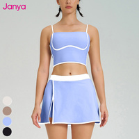 Set pakaian olahraga Fitness, Set Tank Top Bra 2 in 1 rok 2 in 1 blok warna untuk wanita 2025