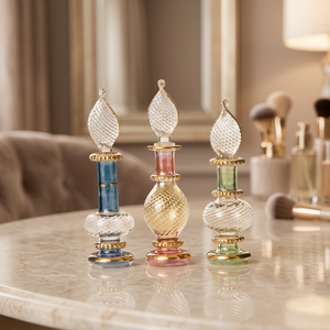 Juego de Botellas de Perfume de Vidrio Egipcias Hechas a Mano con Acabado en Oro de 24K |   Botellas Vacías de Lujo Sopladas a Mano Ecológicas y de Colores - Product Image 2